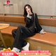 皮爾卡丹開(kāi)春穿搭小香風(fēng)套裝女2026新款顯瘦減齡氣質(zhì)時(shí)尚休閑闊腿褲兩件套 黑灰色套裝 S 建議96-105斤