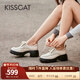 接吻貓KISSCAT【奧利奧】厚底增高樂(lè )福鞋新款真皮系帶小皮鞋學(xué)院風(fēng)單鞋 米白色 38