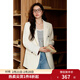 獨束大碼女裝西裝外套女2025春新款廓形撞色拼接西服胖mm氣質(zhì)通勤 象牙米 L (尺碼：2)
