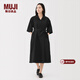 MUJI女式 易干平紋七分袖連衣裙女裝裙子25年秋季連身裙 BC2NSC5A 黑色 L （165/88A）