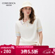 科蒙博卡2026桑蠶絲新款彩色條紋針織衫女翻領(lǐng)短袖T恤休閑上衣 奶油白 M