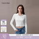 Calvin KleinJeans春秋女士休閑通勤ck刺繡羅紋彈力純色短款長(cháng)袖T恤POLO衫