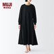 MUJI女式 粘纖混 寬松版 連衣裙 女裝裙子春秋 FD1JVC4S  黑色 L （165/88A）