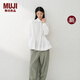 MUJI IDEE 女式 平紋細褶裥長(cháng)袖襯衫 女士襯衣女裝春季新品 GA63CC6S 米白色 L (165/88A)
