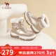 駱駝（CAMEL）雪地靴女潮搭撞色鞋面拼接厚底系帶保暖靴 L23W275060 杏色 37