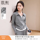 香影假兩件正肩t恤女2026春裝新款休閑拼接翻領(lǐng)收腰長(cháng)袖灰色上衣 中灰 L 165/88A/110-125斤