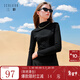 三彩2025冬季新款半高領(lǐng)收腰T恤修身短款抓絨保暖長(cháng)袖打底衫女 經(jīng)典黑 S 155/80A