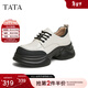 他她（TATA）英倫厚底小皮鞋女鞋學(xué)院運動(dòng)深口單鞋2025春新款CCJ03AM5 米白/黑 37