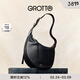 GROTTO個(gè)樂(lè )新款小牛皮雙月hobo通勤包單肩腋下軟包禮物女神節 經(jīng)典黑/亮銀 M