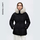 朗姿騏驥紅霍爾多巴吉鵝絨羽絨服毛領(lǐng)修通勤百搭外套25冬季新款 黑色 S
