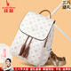 袋鼠卡拉送三八節2026新款軟皮雙肩包女時(shí)尚旅游背包媽媽包輕便旅行大容量 米白配黃（禮盒裝+小熊掛件）