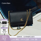 Calvin Klein【女神節禮物】單肩包荔枝紋包包金屬搭扣鏈條翻蓋CK女包斜挎包 YIQ-黑金 OS