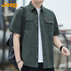 JEEP美國正品高端純棉短袖襯衫男士夏季休閑全棉寬松翻領(lǐng)T恤半袖襯衣 軍綠色【官方正品】 XL