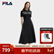 FILA斐樂(lè )官方女子連衣裙夏新款時(shí)尚休閑簡(jiǎn)約修身短袖連身裙 正黑色-BK L 170/88A/L