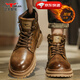 公牛世家馬丁靴秋冬季新款牛皮英倫風(fēng)大頭皮鞋男士休閑高幫復古工裝靴子男 古棕【加絨款棉鞋】GN123102994 41 （運動(dòng)碼）
