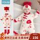 優(yōu)奇嬰兒衣服秋冬裝新生兒滿(mǎn)月服喜慶哈衣寶寶加厚保暖夾棉連體外出服 【福氣100%】+模特同款福帽+紅襪 59cm
