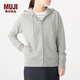 MUJI女式 粗細不均毛圈 拉鏈連帽衫 衛衣 W9AB101 短款外套 淺灰色 M