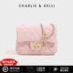 CHARLIE&KELLI品牌 CK輕奢包包女包單肩包女士斜挎包菱格小方包七夕情人節禮物 粉色【禮袋發(fā)貨 代寫(xiě)賀卡】
