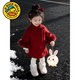 G.duck兒童連衣裙2025新款冬裝女童拼接毛邊蝴蝶結毛呢公主裙寶寶拜年服 紅色套裝 80 cm