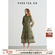 茶·愫【荊棘玫瑰】puretea茶愫印花雪紡連衣裙收腰系帶縮褶2024秋新款 綠色 M