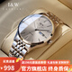 愛(ài)沃馳明星同款瑞士IW手表男機械表自動(dòng)進(jìn)口機芯超薄防水雙日歷男士手表 銀灰鋼帶/禮盒包裝+原裝皮表帶
