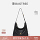 BAGTREE【明星同款】包包樹(shù)圖南頭層植鞣牛皮hobo女包單肩腋下通勤斜挎包 黑色-中號 高級小眾