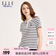 ELLE ACTIVE復古條紋系列Polo衫女裝夏季舒適微彈條紋撞色運動(dòng)休閑短袖T恤女 白/藏青色 M