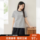對白【AN大碼系列】小香風(fēng)針織短袖T恤夏季微胖mm撞色條紋肌理感上衣 月光白條紋 M 建議體重110-125