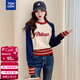 唐獅（TonLion）2025秋冬美式校園風(fēng)字母短款女圓領(lǐng)套頭毛衣