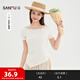 三福短T恤2025夏季不規則下擺綁帶流蘇圓領(lǐng)上衣女裝502156 杏色 S