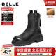 百麗（Belle）復古彈力靴女冬季新款商場(chǎng)款粗跟增高顯瘦彈力短靴E5E1DDZ5 黑色-絨里 36