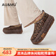AU&MU澳洲2026春季新款休閑鞋女真皮透氣輕便一腳蹬女鞋增高輪胎厚底鞋 豹紋 【外穿高級感】3172 37