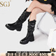SGJ國際高端品牌短靴女2025年女鞋秋冬新款堆堆靴長(cháng)筒靴厚底騎士靴 黑色【精美l禮盒】 38