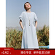 范思藍恩腰精裙天絲棉圓領(lǐng)修身連衣裙女夏新款氣質(zhì)收腰A字裙2760 冰水藍 S