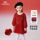 英氏（YEEHOO）女童裙子加絨秋冬保暖女童連衣裙長(cháng)袖裙子喜慶拜年服 新年紅 100 cm（建議身高90-100cm）