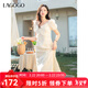 LAGOGO米色收腰系帶繡花連衣裙女拉谷谷2025年春夏新款氣質(zhì)雪紡裙 米色 M