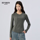 深呼吸DEEP BREATH女裝雙C線(xiàn)顯瘦圓領(lǐng)羊毛純色長(cháng)袖T恤上衣A302299 灰 S (2)