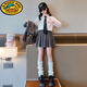 G.duck女童jk西裝套裝春秋款2026新款中大兒童學(xué)院風(fēng)襯衣百褶裙三件套潮 灰色西裝外套+襯衣+百褶裙 【帶 150 cm