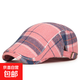 春秋美式復古格紋撞色前進(jìn)帽日系文藝古著(zhù)畫(huà)家多巴胺格子鴨舌帽子 粉色 可調節