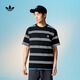 adidas經(jīng)典條紋純棉運動(dòng)上衣圓領(lǐng)短袖T恤男裝夏季阿迪達斯三葉草   黑色   S