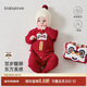 babylove新生兒連體衣秋冬嬰兒夾棉保暖國風(fēng)初生兒寶寶過(guò)年哈衣拜年服