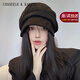 CHANEELR & KARITH帽子女冬漁夫帽大頭圍貝雷帽顯臉小堆堆帽生日新年禮物送女友老婆 黑色