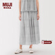 MUJI女式雕版印染抽褶輕便長(cháng)裙長(cháng)半身裙夏季款裙子純棉女裝25年 灰色圖案 S (155/62A)