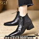 SGJ英國奢侈品牌方頭粗跟短靴女中跟系帶馬丁靴高級感新款舒適皮靴子 黑色單里【精美l禮盒】 35