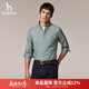 哈吉斯（HAZZYS）男裝 秋款青年布通勤襯衣純色簡(jiǎn)約長(cháng)袖襯衫男ASCZK1BCK02 深綠色DG L （175/96A 48）