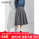 LAGOGOmiu系半身裙女拉谷谷春秋新款灰色百褶裙中長(cháng)款裙子A字裙 深灰色(R0) S