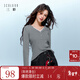 三彩2025冬季新款【抗起球】修身針織衫蕾絲V領(lǐng)打底衫長(cháng)袖內搭M 花灰色 M 160/84A