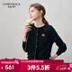 科蒙博卡2025秋冬新款100%羊絨衫女裝彩色紐扣開(kāi)衫外套圓領(lǐng)針織毛衣上衣 午夜黑 L