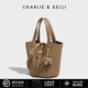 CHARLIE&KELLI品牌 CK輕奢包包女包2026新款生日禮物女荔枝紋單肩斜挎水桶包女 棕色【母親節生日情人節520禮物】