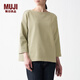 MUJI MUJI 女式 粗棉線(xiàn) 天竺編織 一字領(lǐng) 七分袖T恤 BBL04A1S 煙熏綠色 M-L
